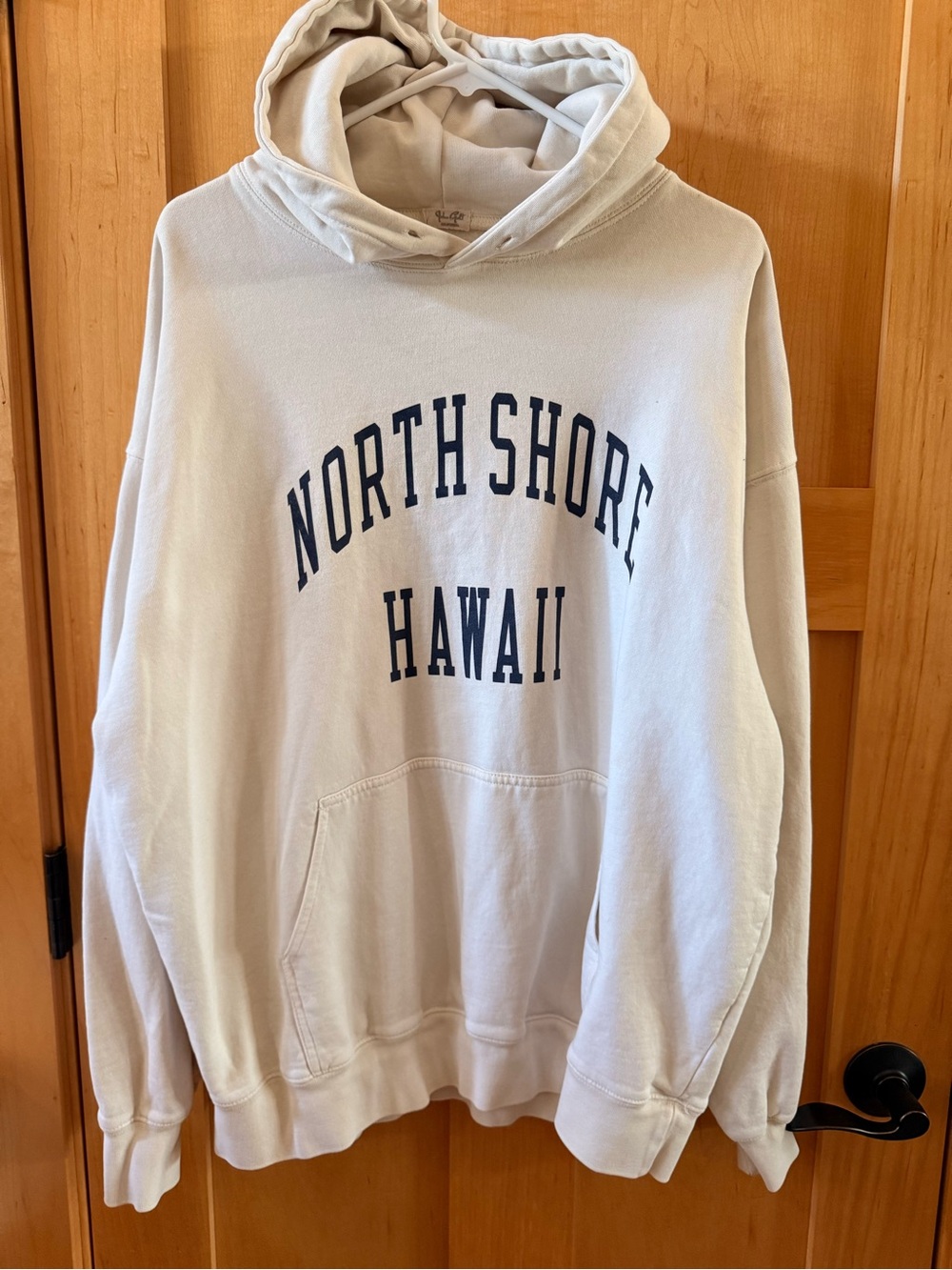 Brandy Melville Cream Hoodie with Navy North Shore Hawaii Text